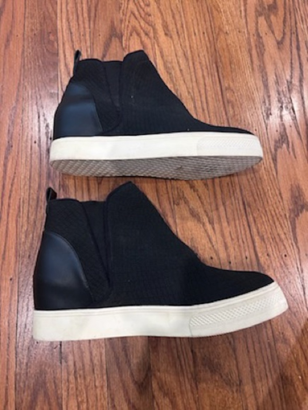 Black Slip-On High-Top Sneakers with White Sole